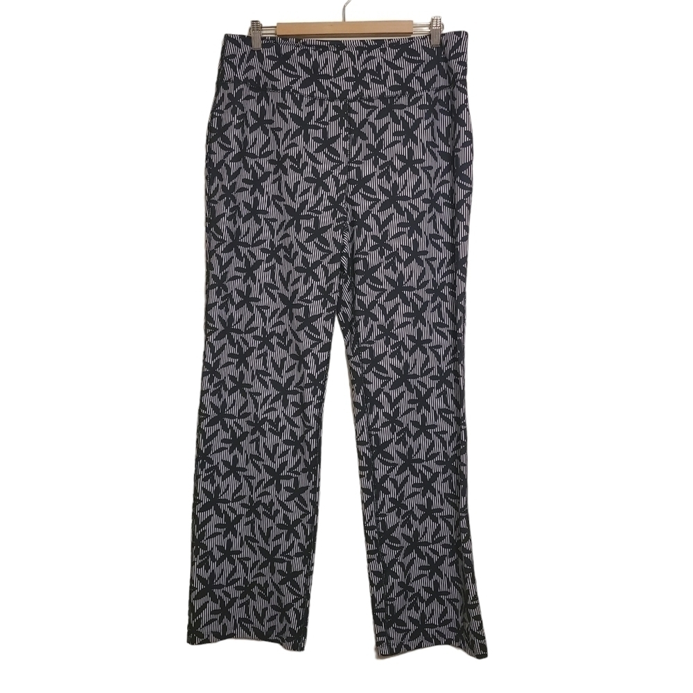 Lands End | Women's Navy & White Striped Floral Bootcut Pants (Size Large/Tall)